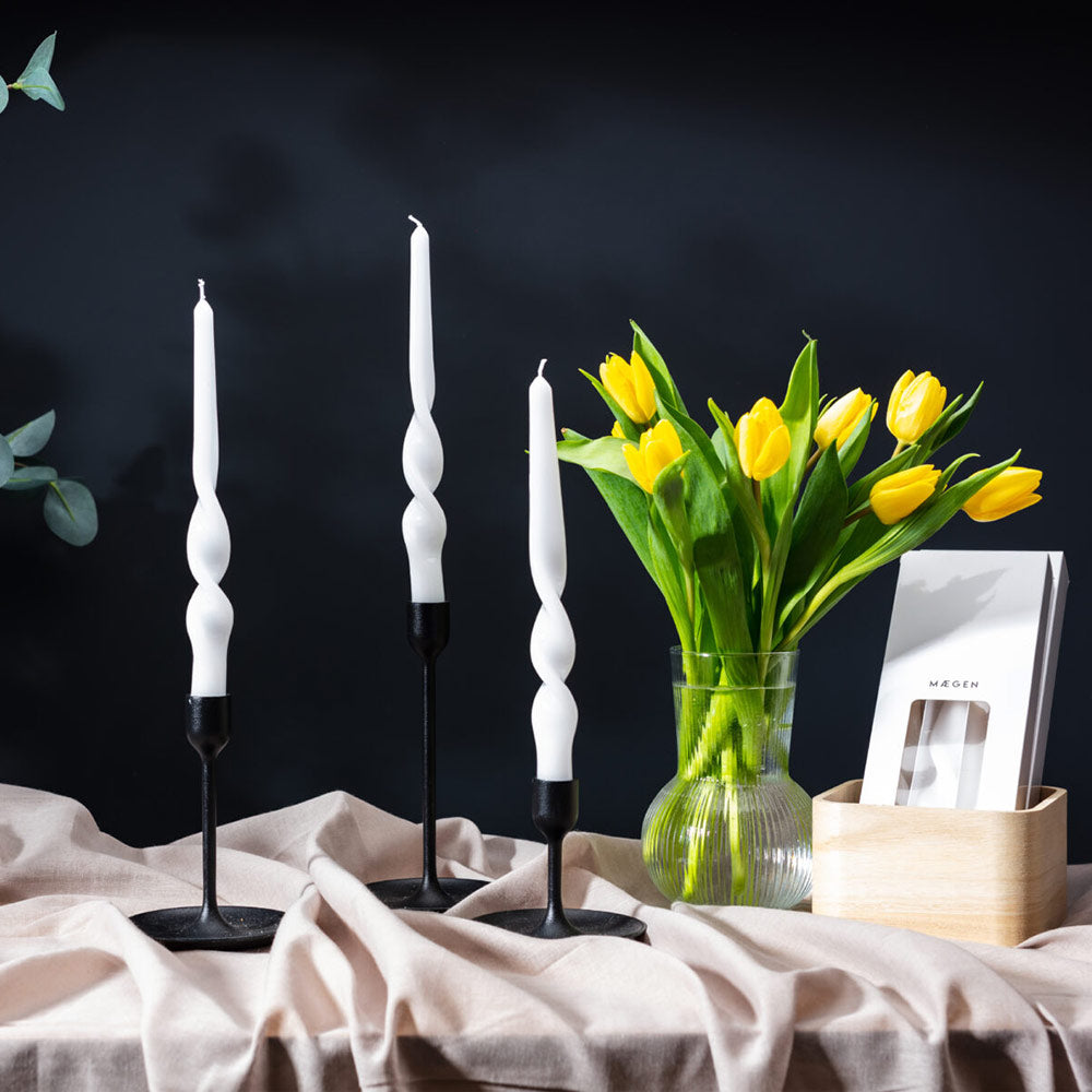 Twist Pillar Candles in White
