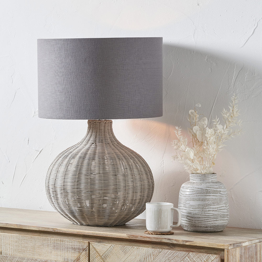 Grey Wash Rattan Table Lamp
