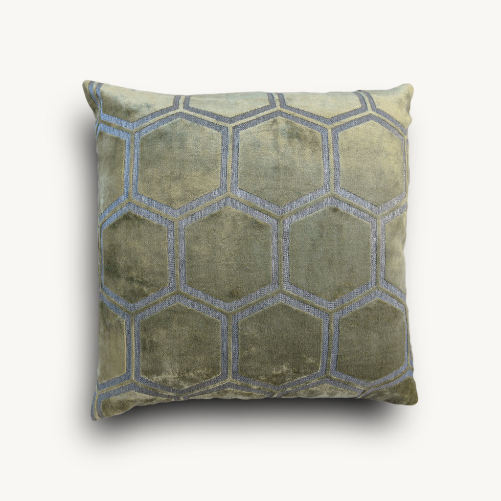 Ivory Hexagon Cushion in Green