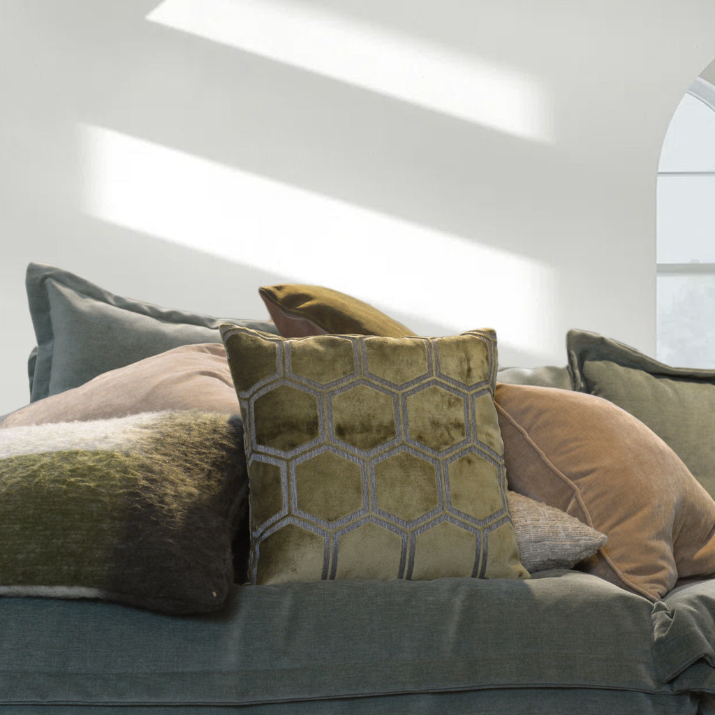 Ivory Hexagon Cushion in Green