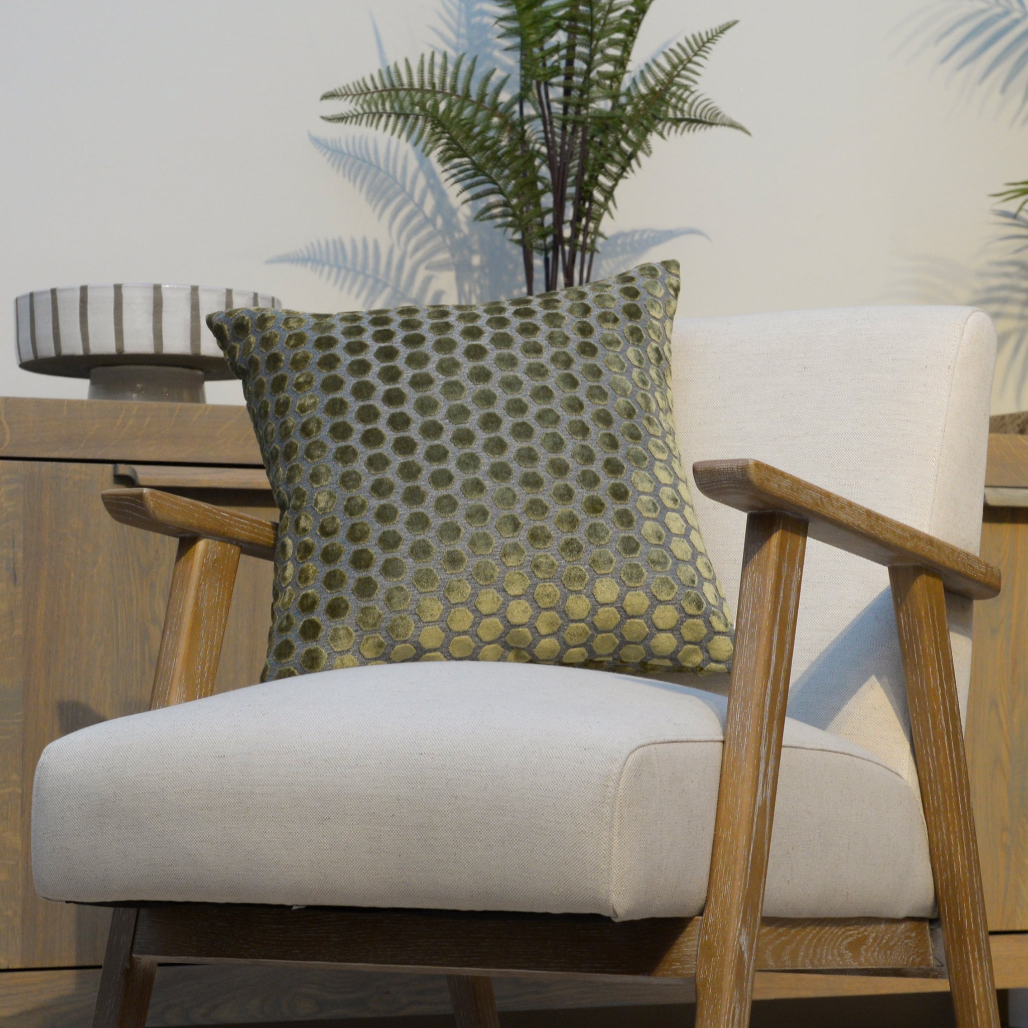 Hex Cut Cushion in Green