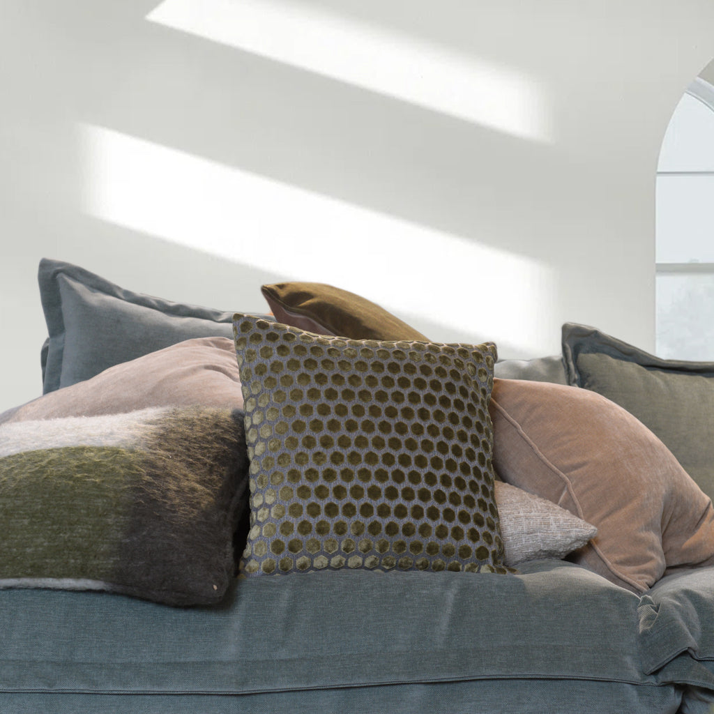 Hex Cut Cushion in Green