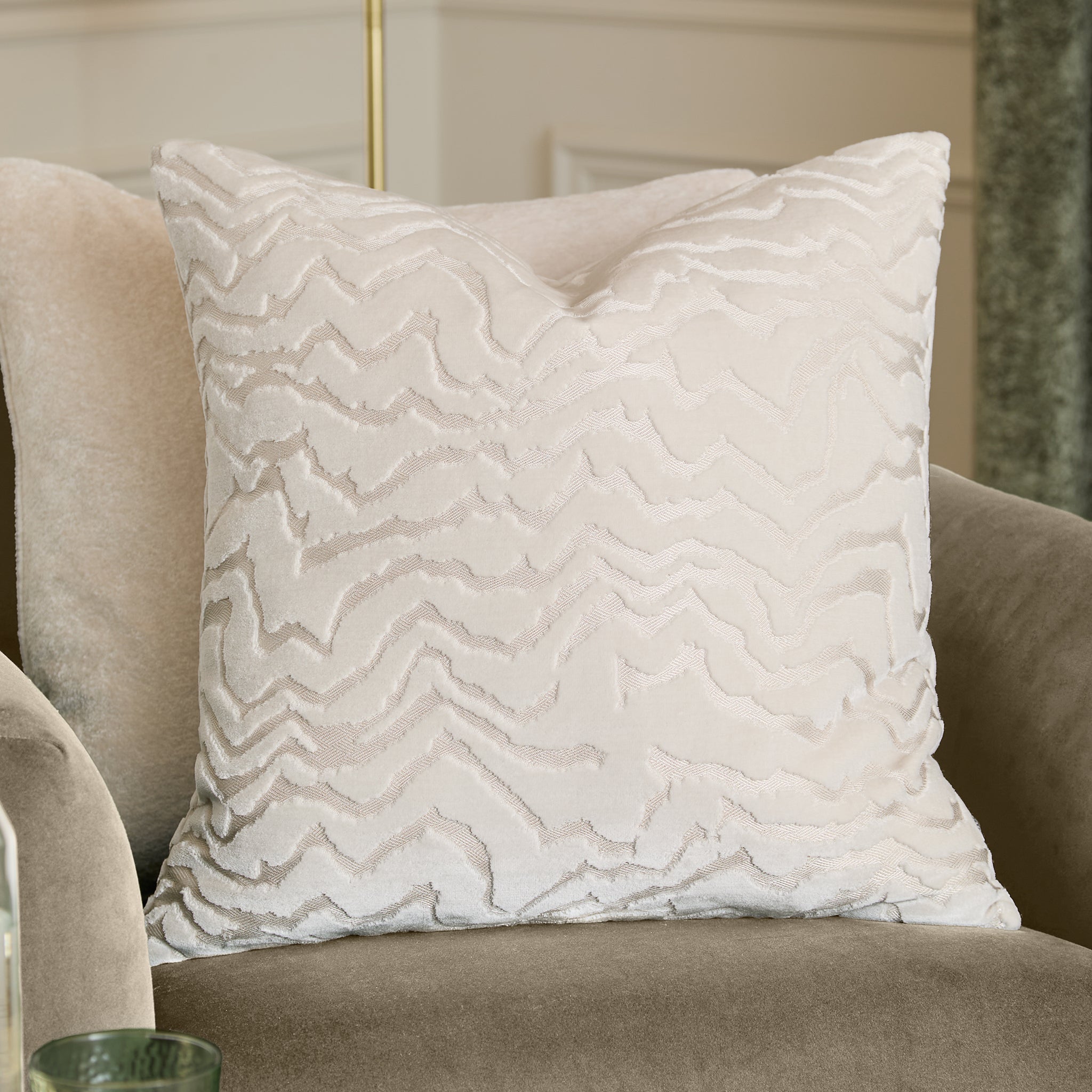 Vesper Cut Velvet Cushion in White