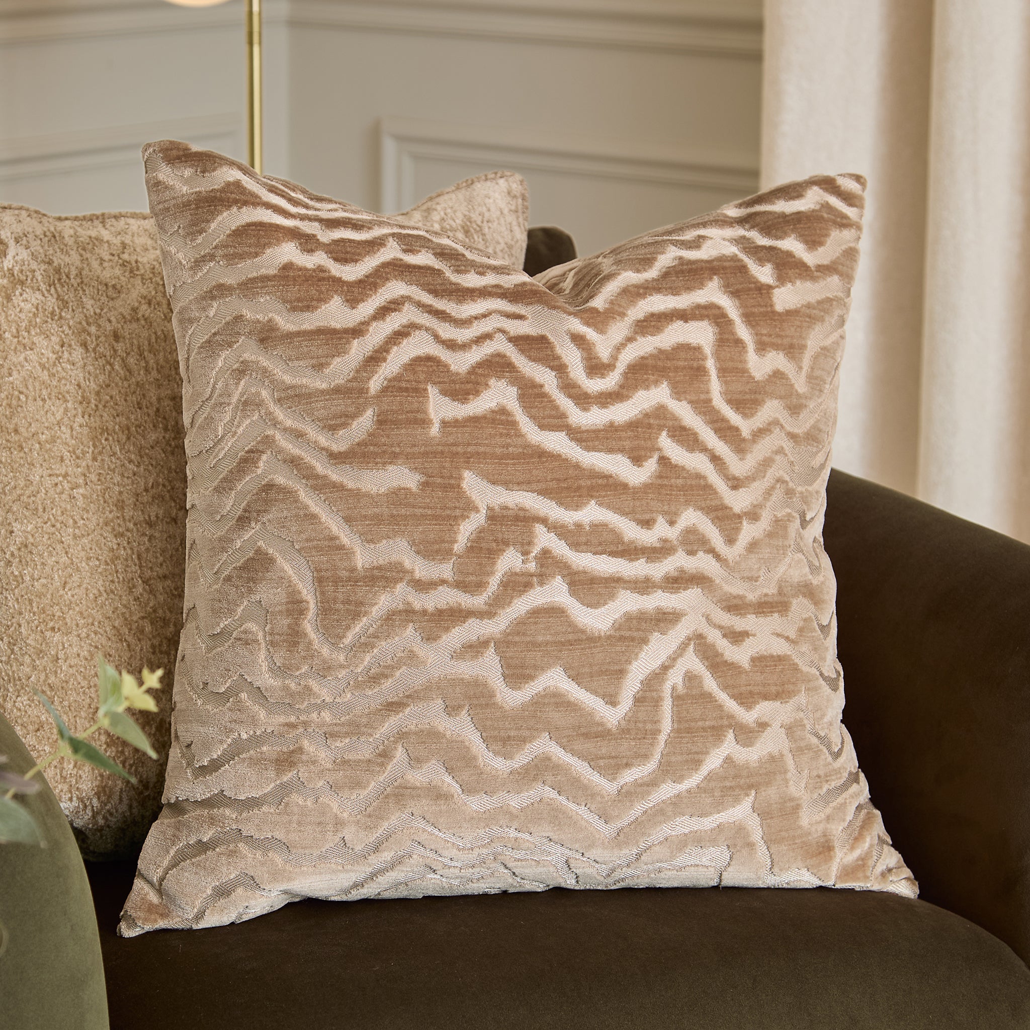 Vesper Cut Velvet Cushion in Taupe