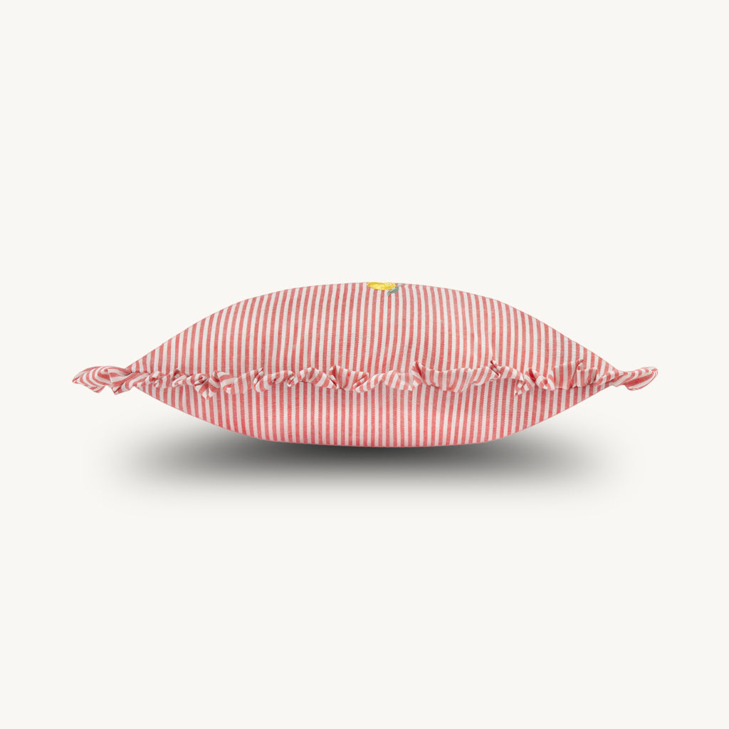 Luna Embroidered Ruffle Cushion in Yellow