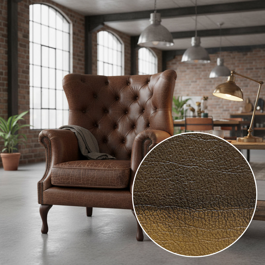 Albert Rub-off Leather Armchair in Gold