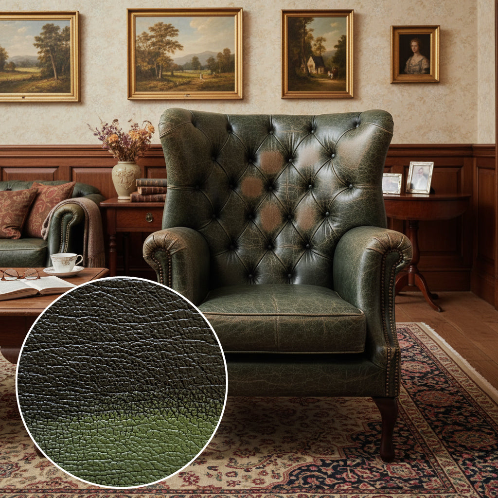 Albert Rub-off Leather Armchair in Green