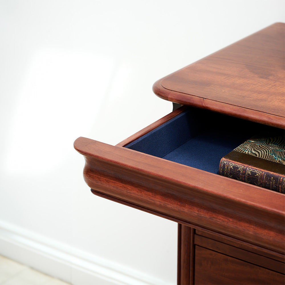 Wide 3 drawer chest crafted from solid wood veneers in rich cherrywood
