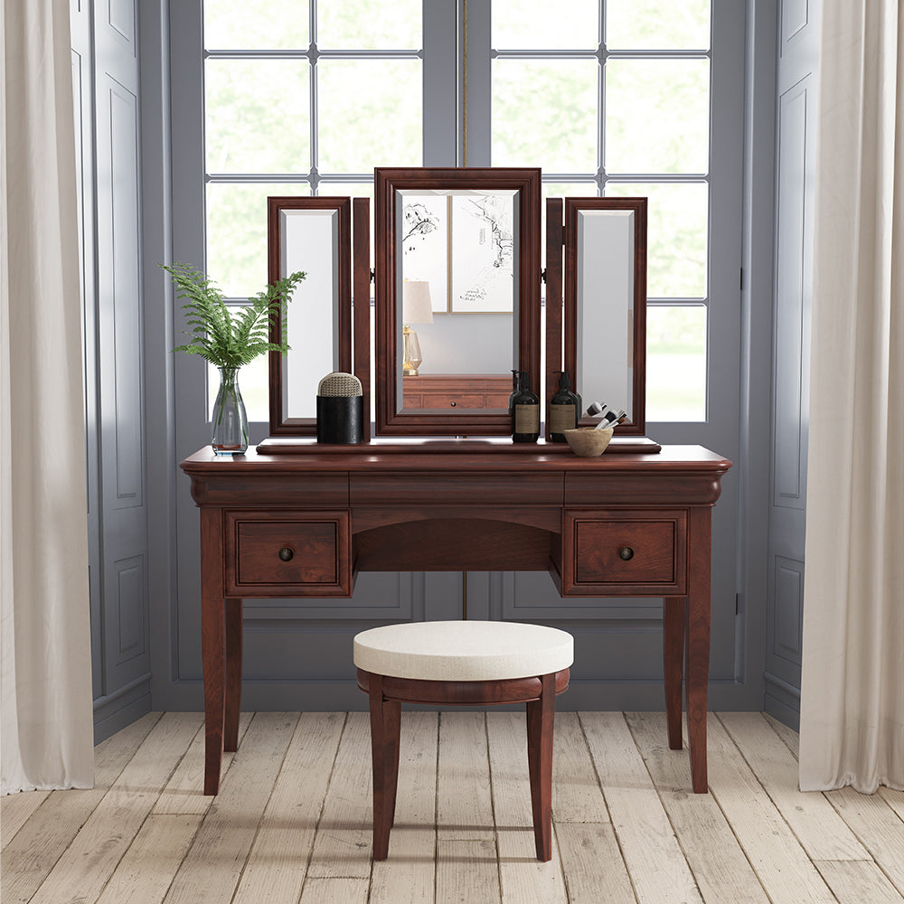 Classic french influenced gallery mirror handcrafted from heva & prima vera veneer