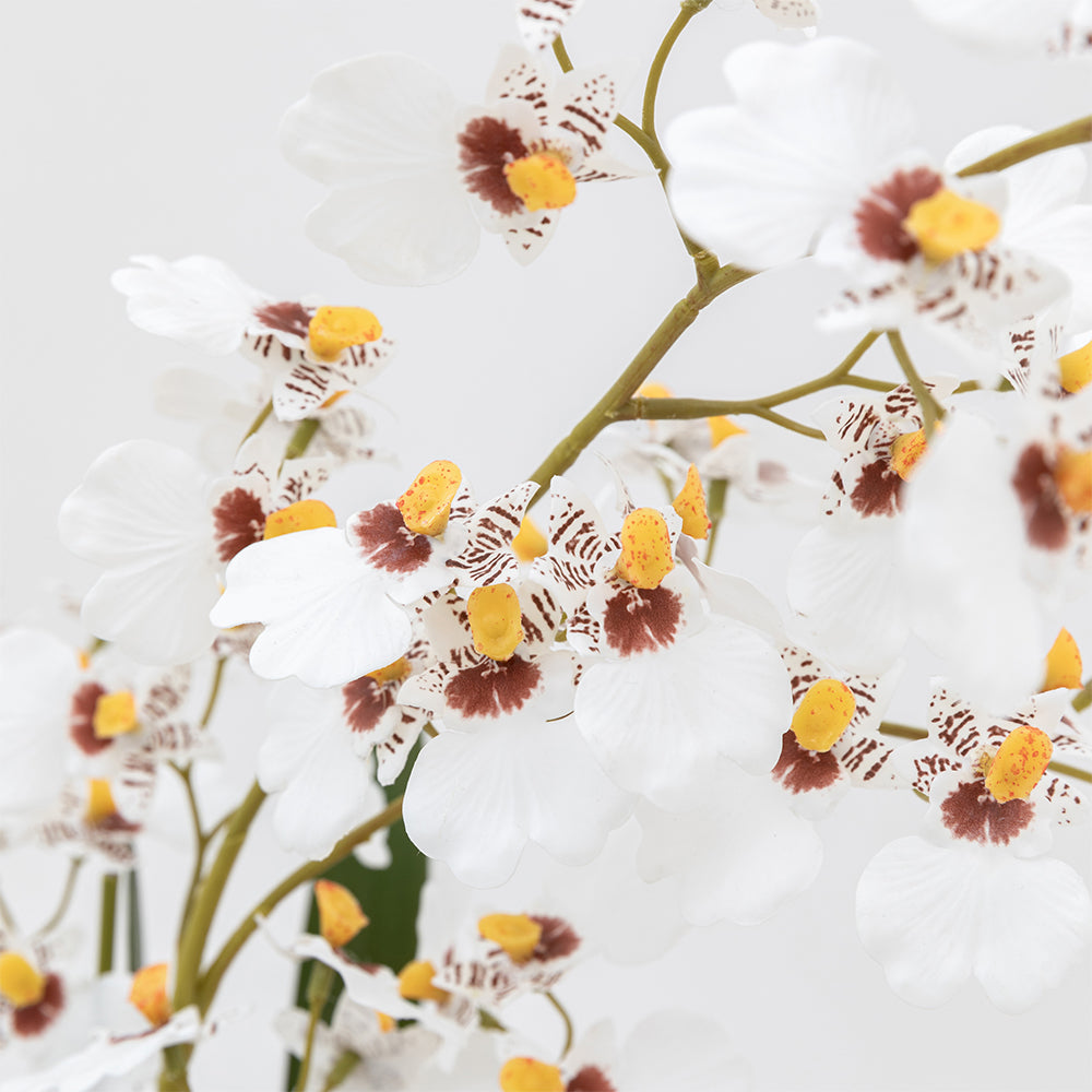 Artificial White Orchid in Low Ceramic Pot