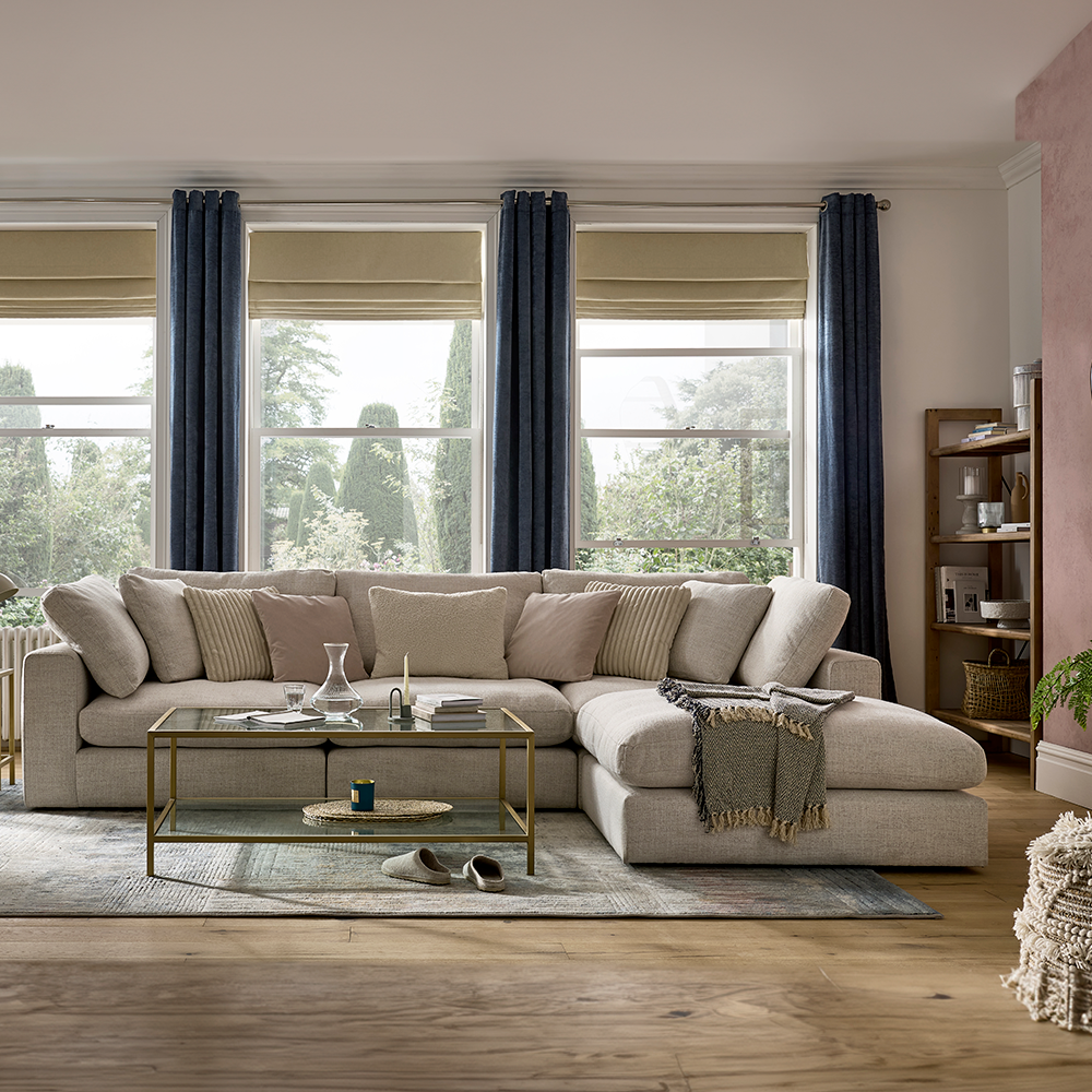 Luxury corner sofa in soft neutral fabric
