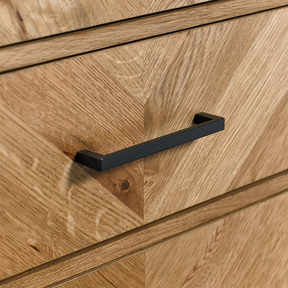 Rustic oak 3 drawer tall chest with black powder coated metal frame