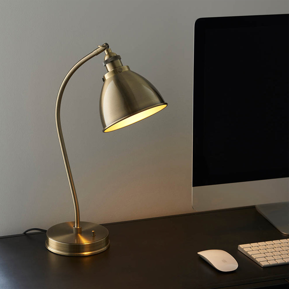Modern style industrial table lamp with antique brass plated finish