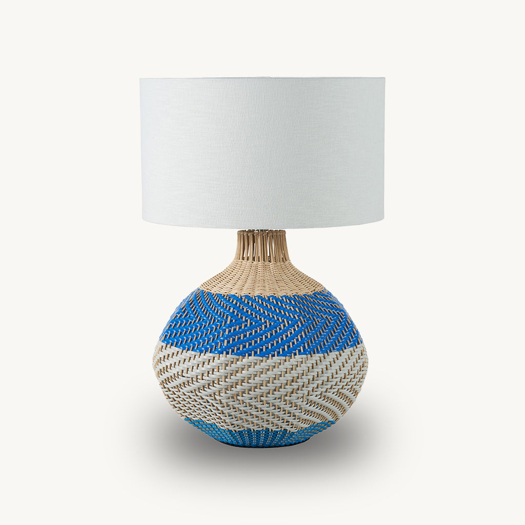 Large Rattan Table Lamp in Blue