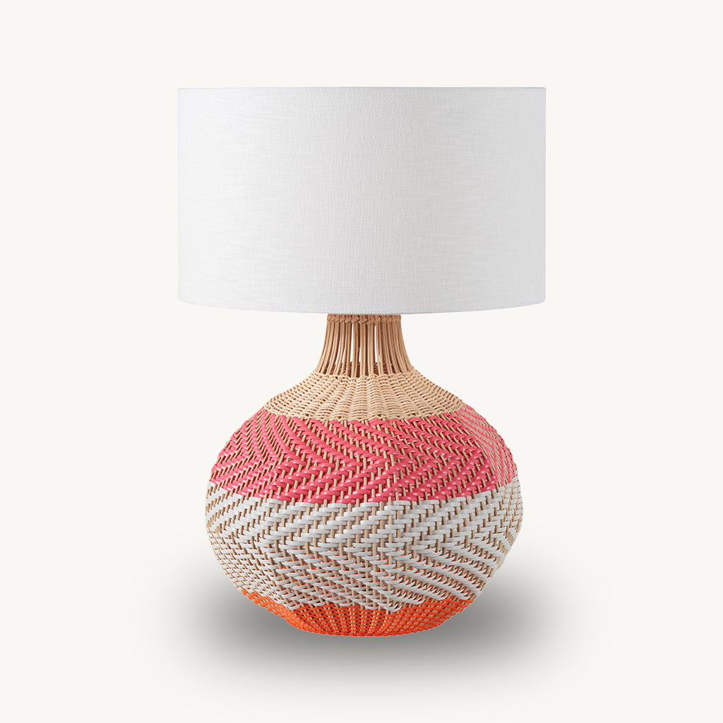 Large Rattan Table Lamp in Pink