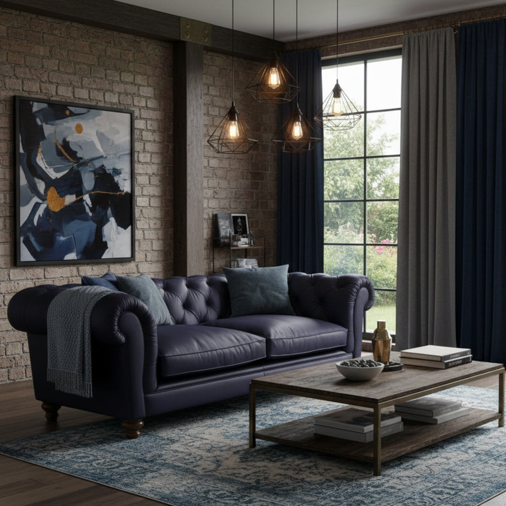 Britannia Leather Sofa in Dark Blue