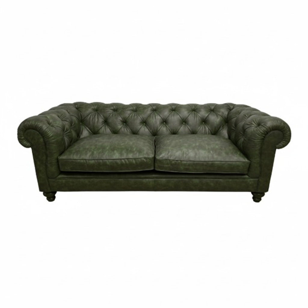Britannia Rub-off Leather Sofa in Green