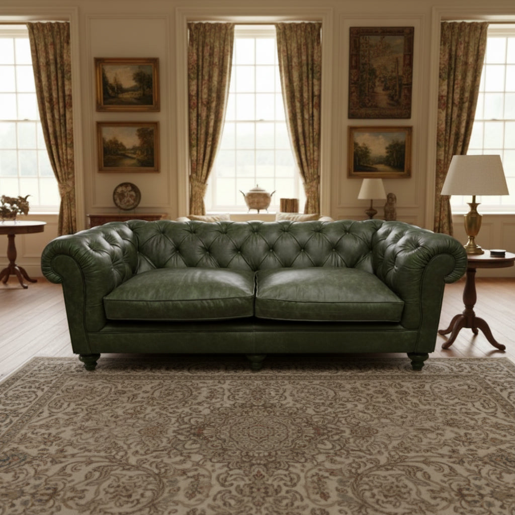 Britannia Rub-off Leather Sofa in Green