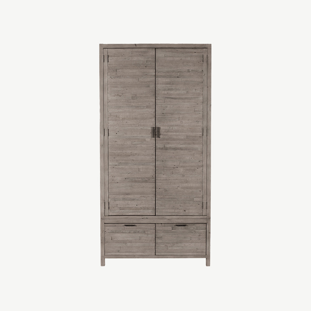 Reclaimed timber double wardrobe in light grey teak finish