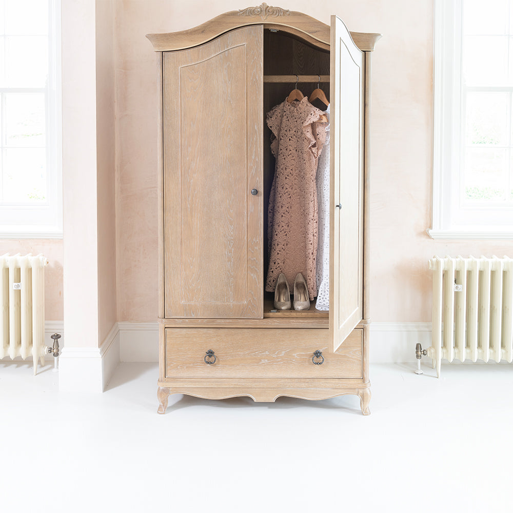 Solid oak double wardrobe in soft antique finish