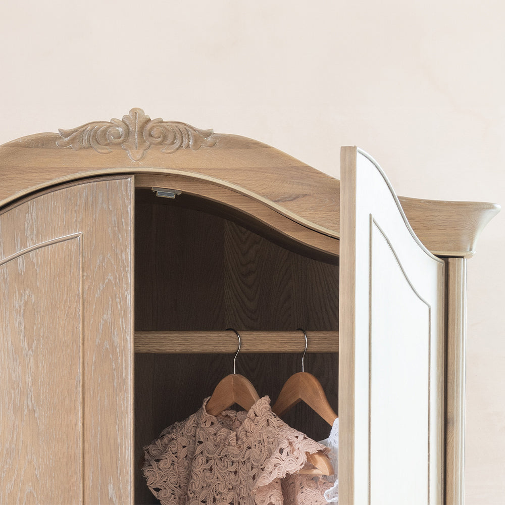Solid oak double wardrobe in soft antique finish