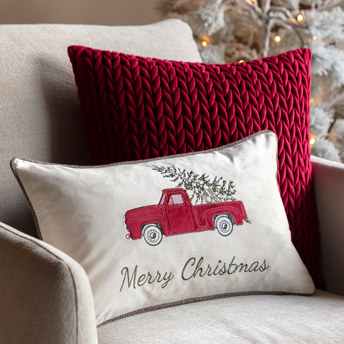 Velvet Embroidered Festive Car Cushion