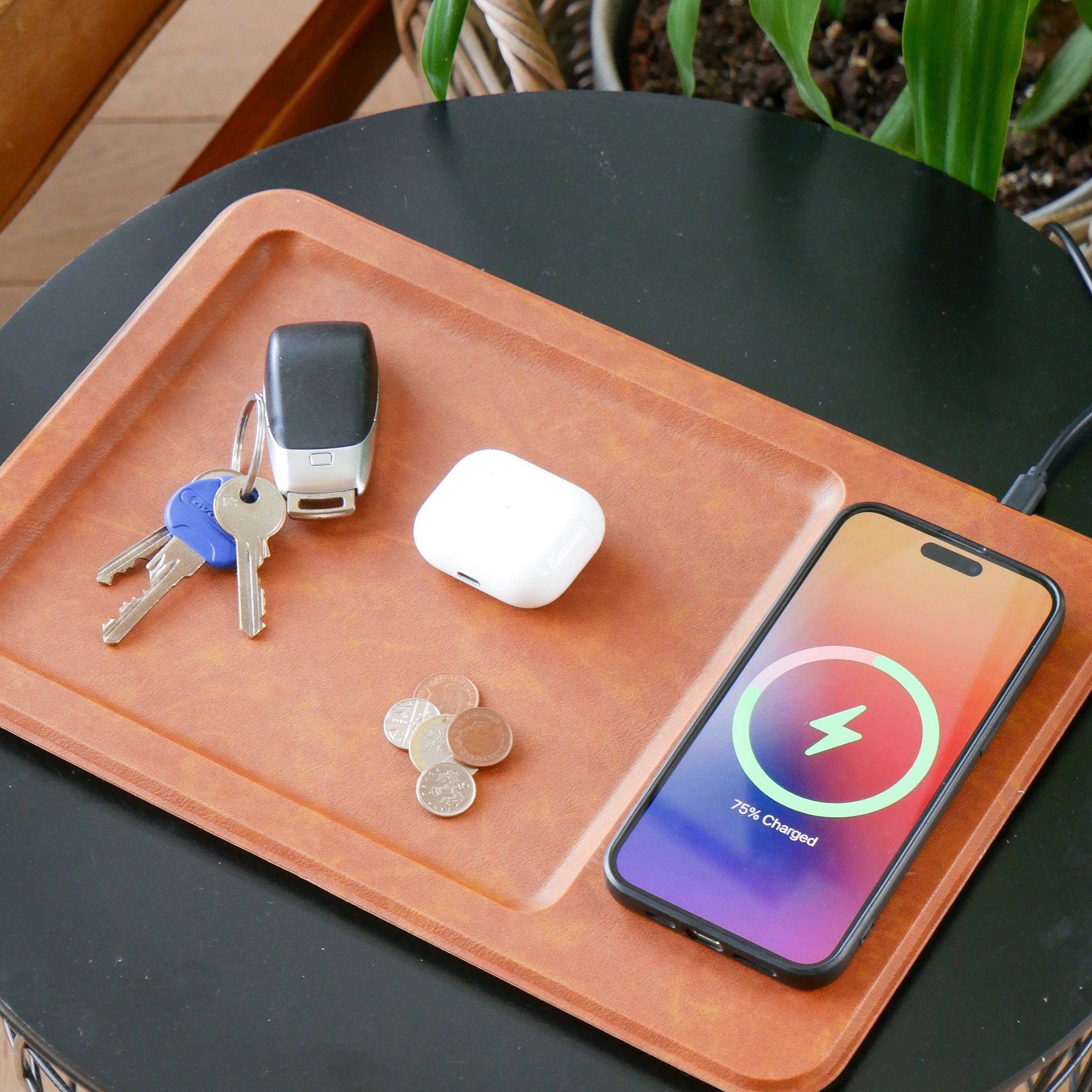 Wireless Charging Tray in Brown