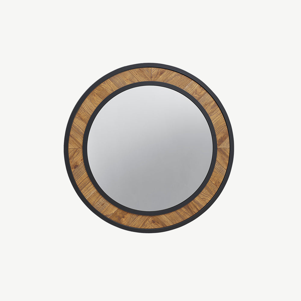 Solid oak wall mirror with black metal rim