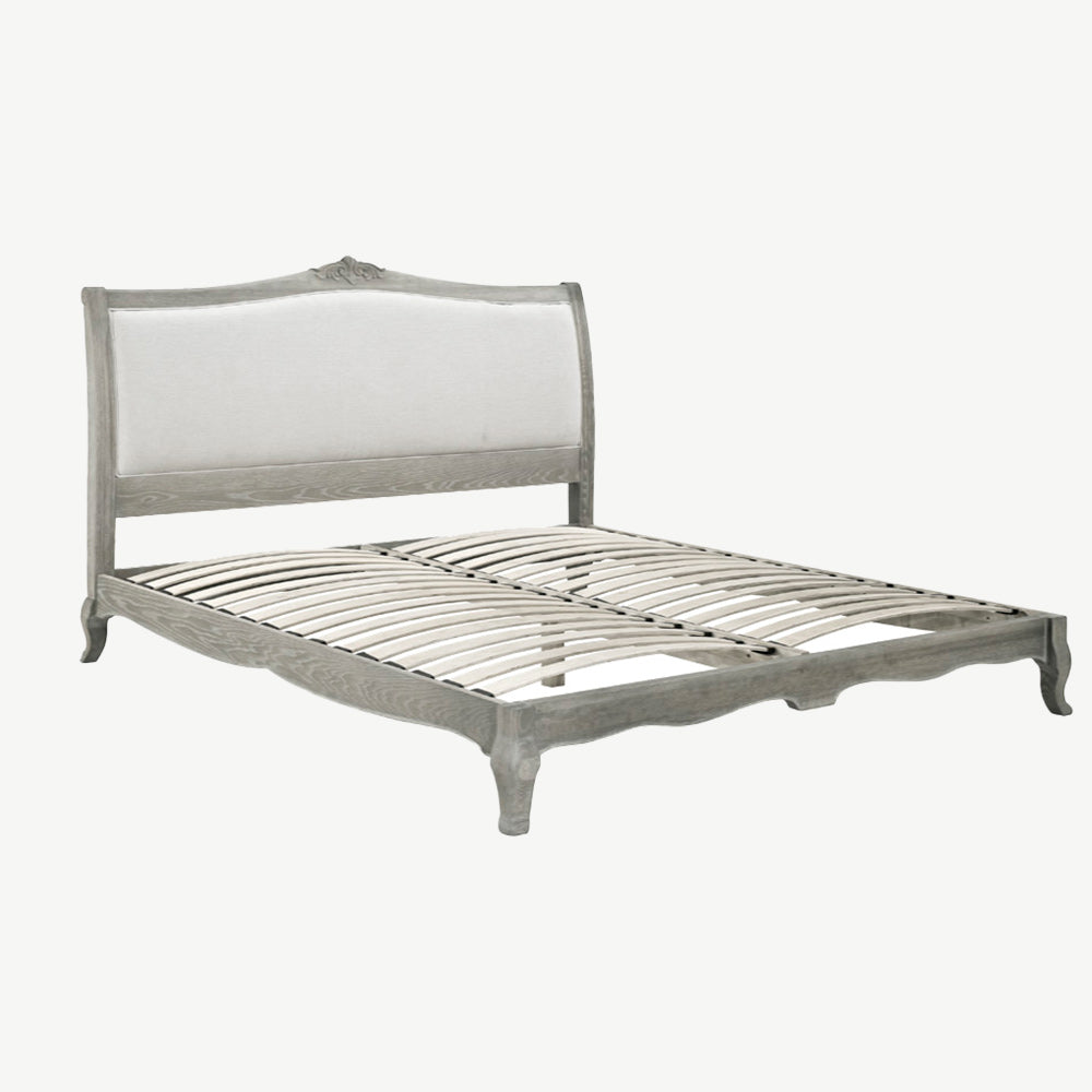 Solid oak low end bed in soft antique finish