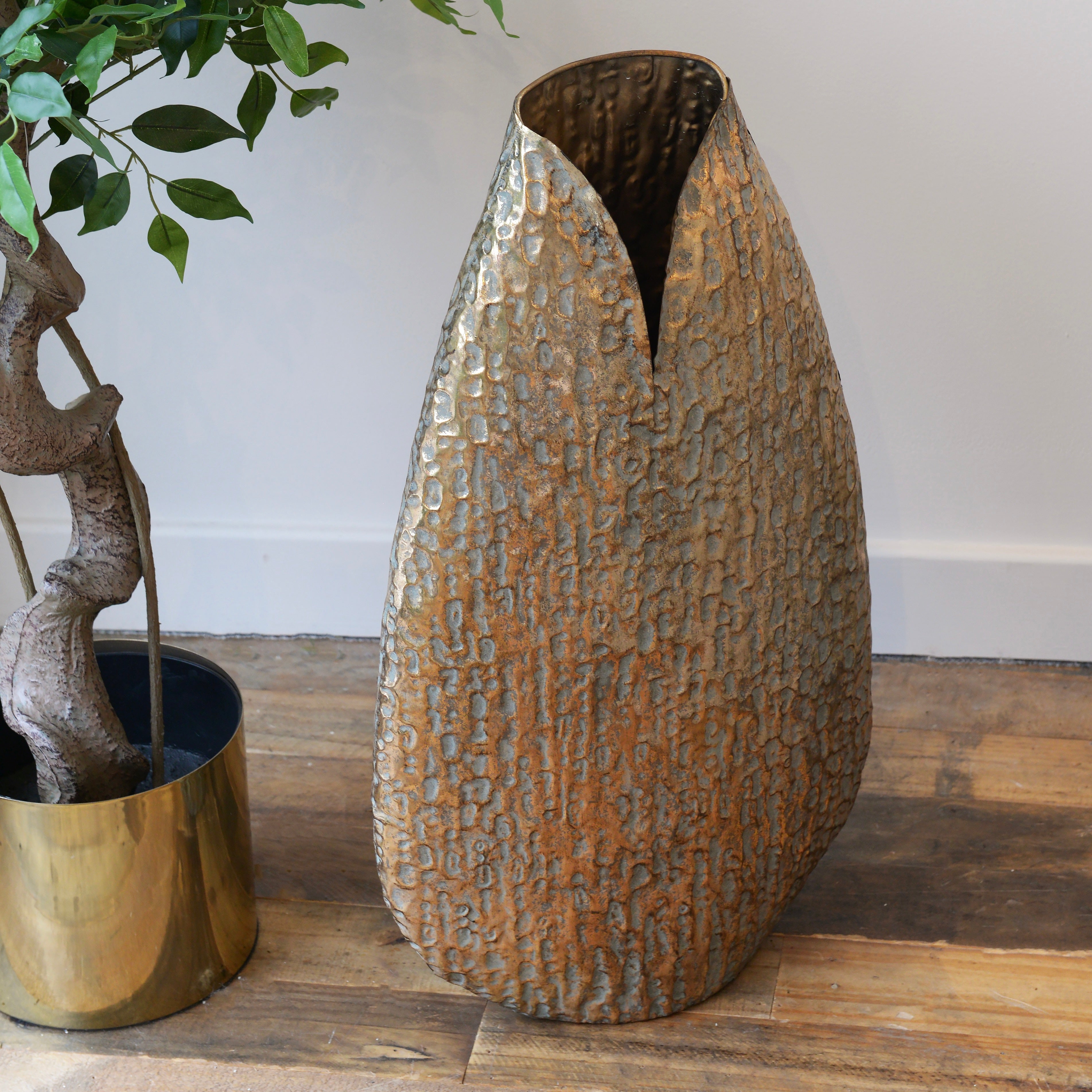 Tall Gold Effect Textured Vase