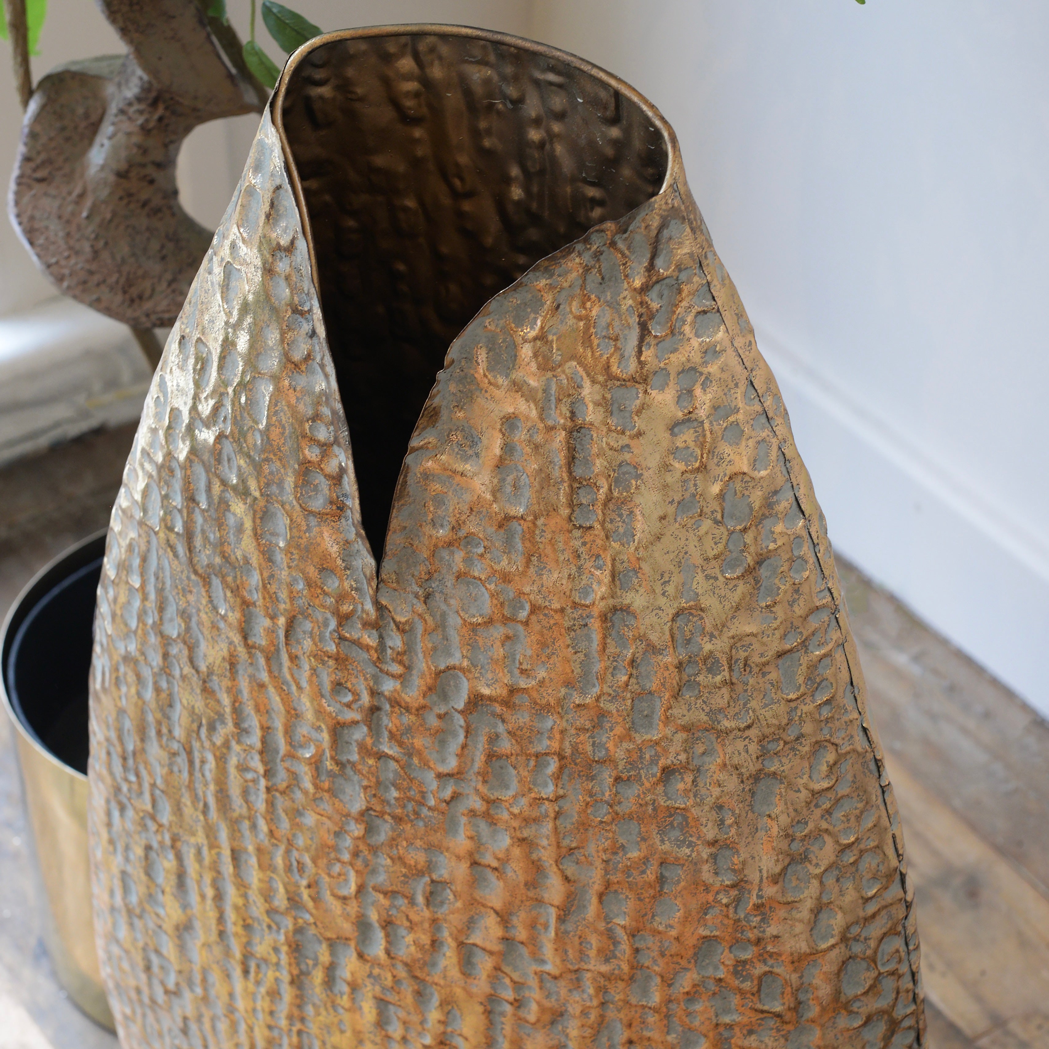 Tall Gold Effect Textured Vase