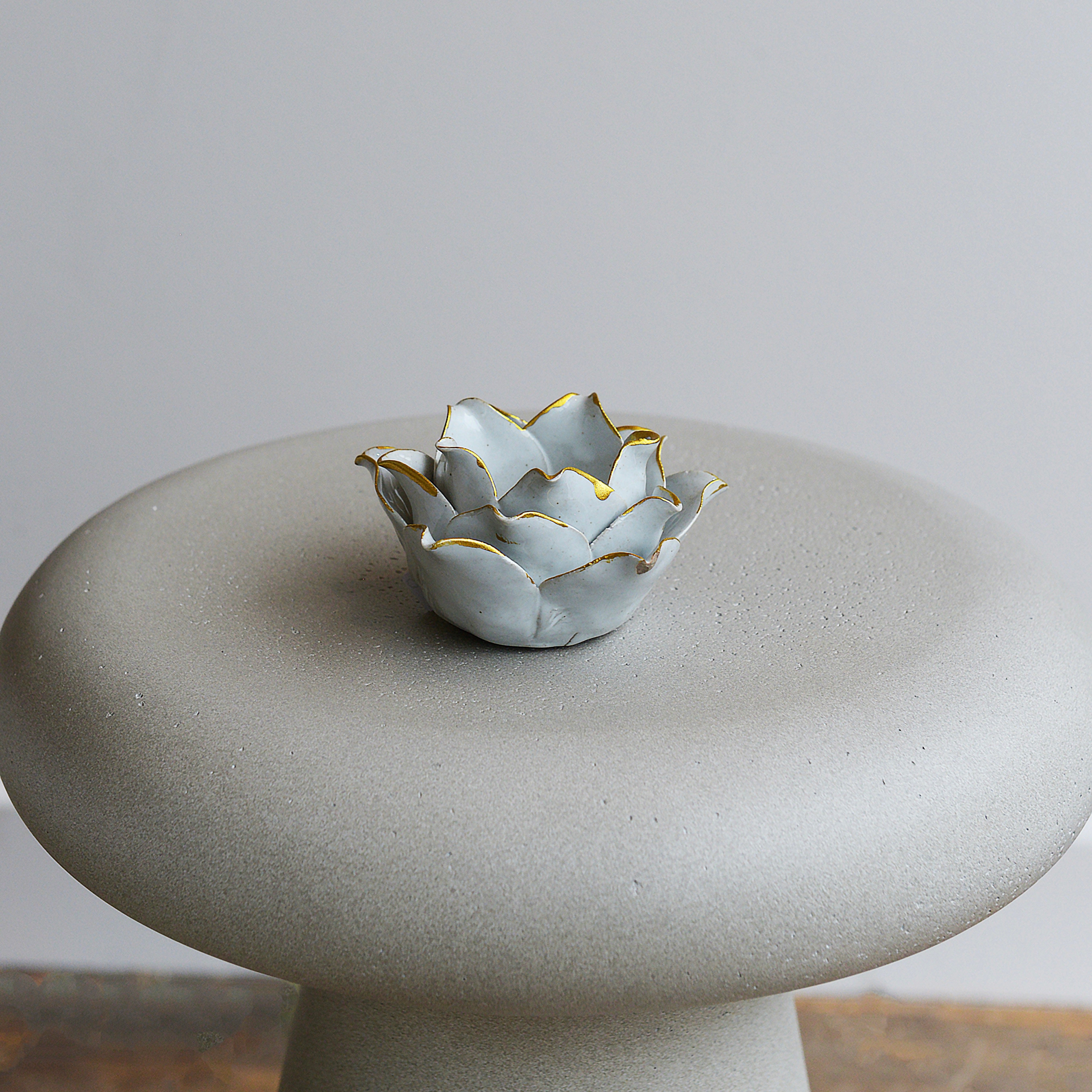 Grey Porcelain Flower Candle Holder