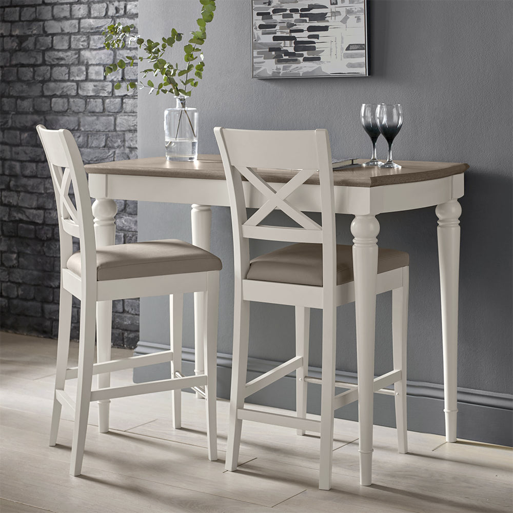 Oak soft grey bar table with natural oak top