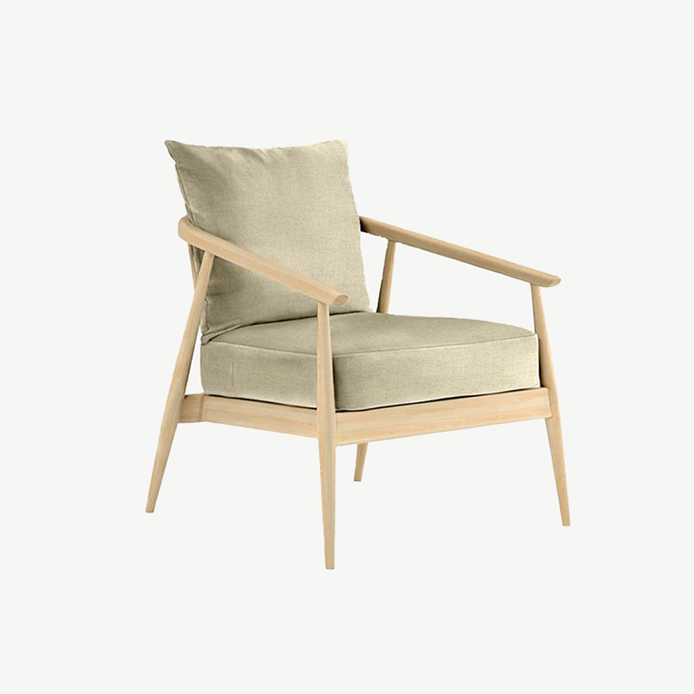 Solid ash chair with beige fabric seat