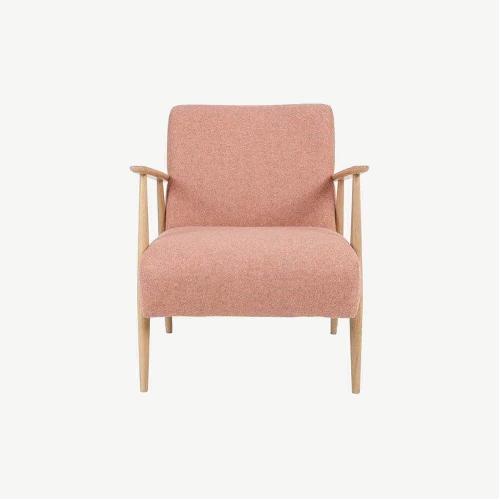 Ercol Marlia wood accent chair with upholstered pink fabric seat