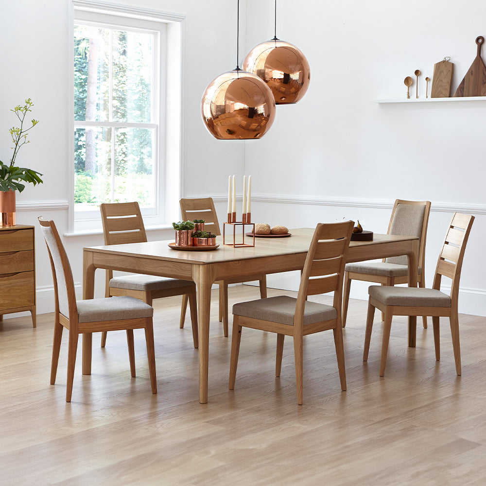 Ercol Romana solid oak ladderback dining chair with fabric seat