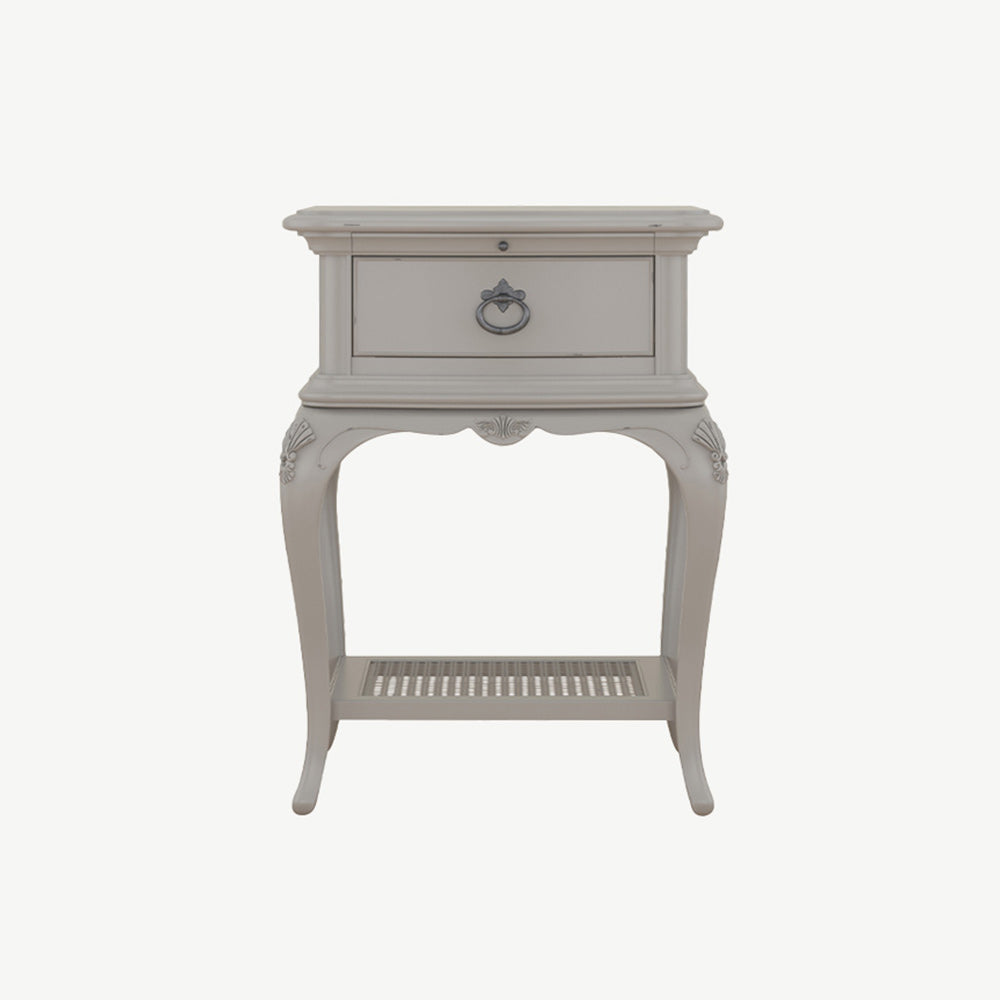Chic grey nightstand adorned with a decorative vase