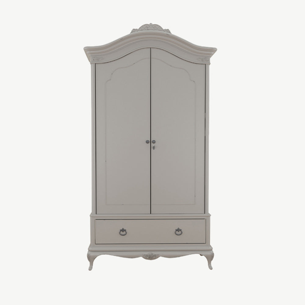 Stylish grey wardrobe with bottom drawer and two doors