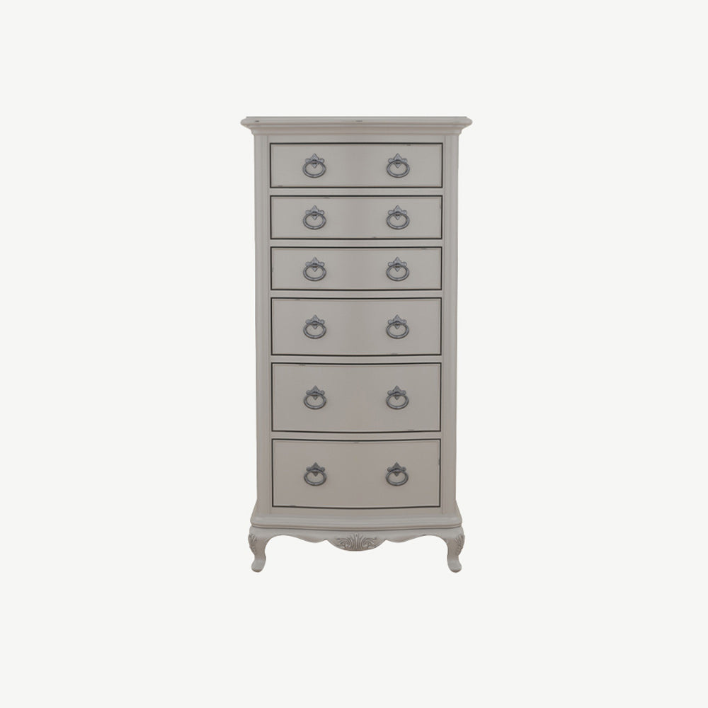 Soft grey rattan headboard with intricate detailing