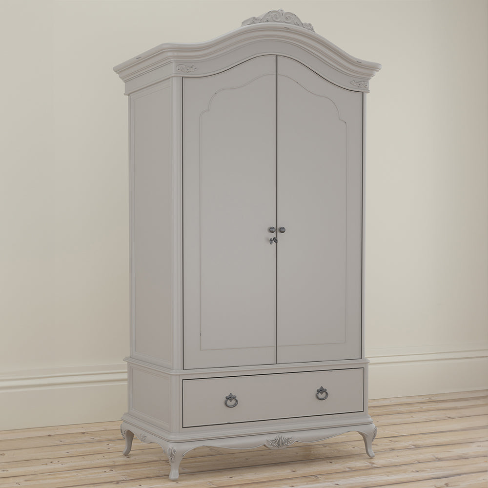 Stylish grey wardrobe with bottom drawer and two doors