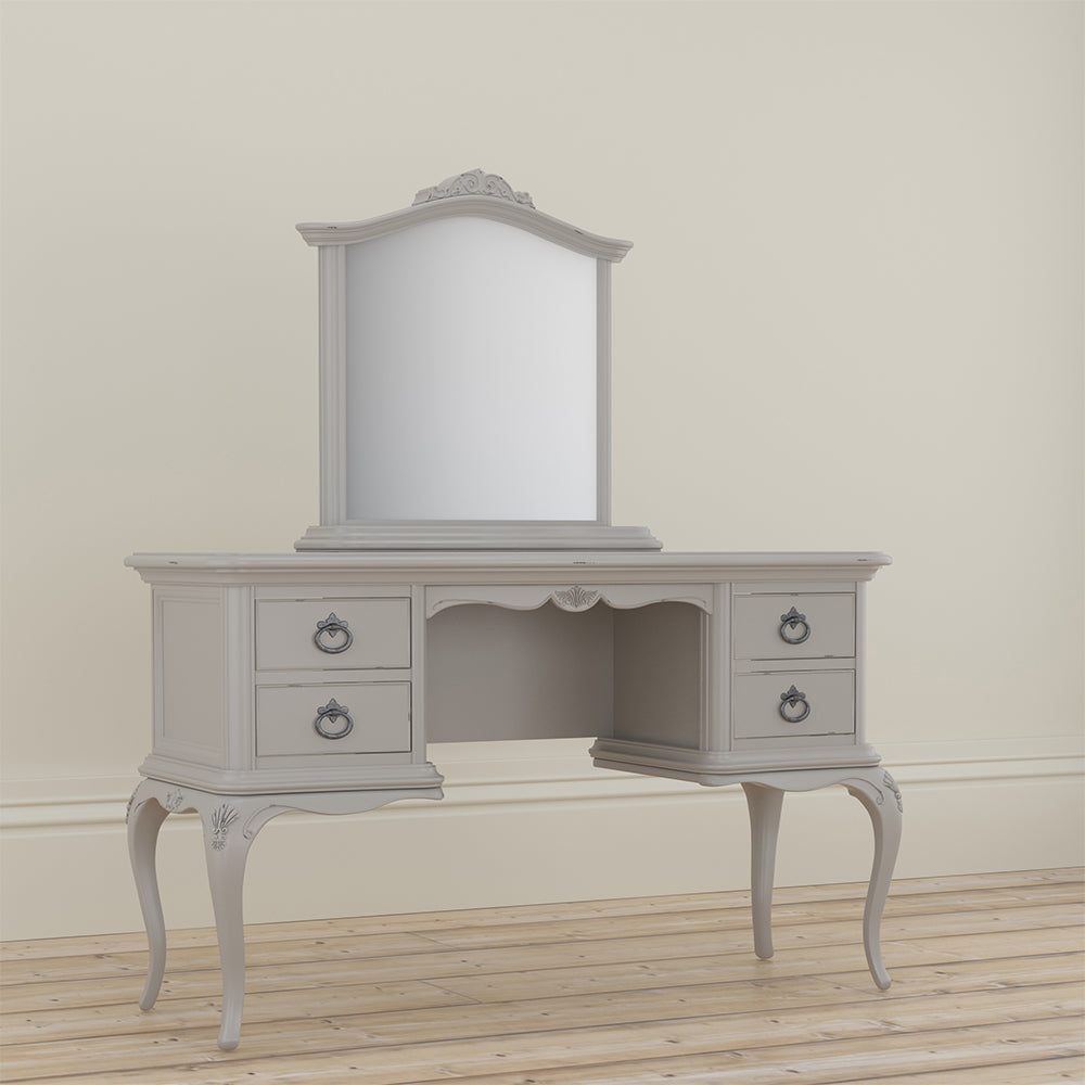 Sleek grey wood dressing table with four drawers