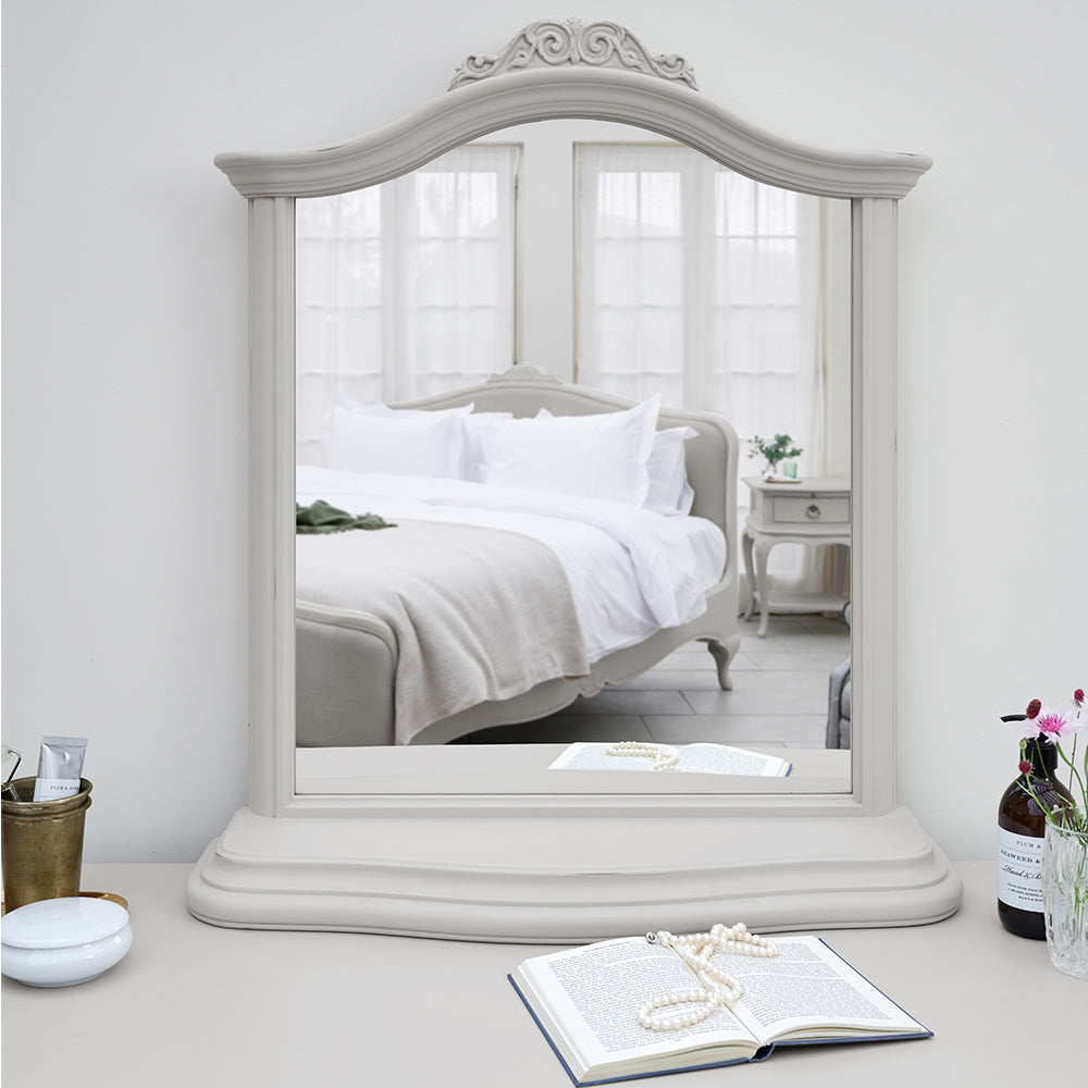 Chic grey framed bedroom mirror