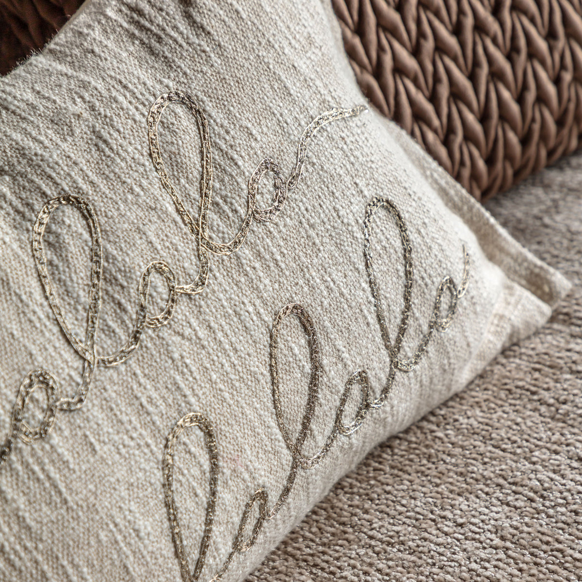 'Fa La La' Cream Embroidered Cushion