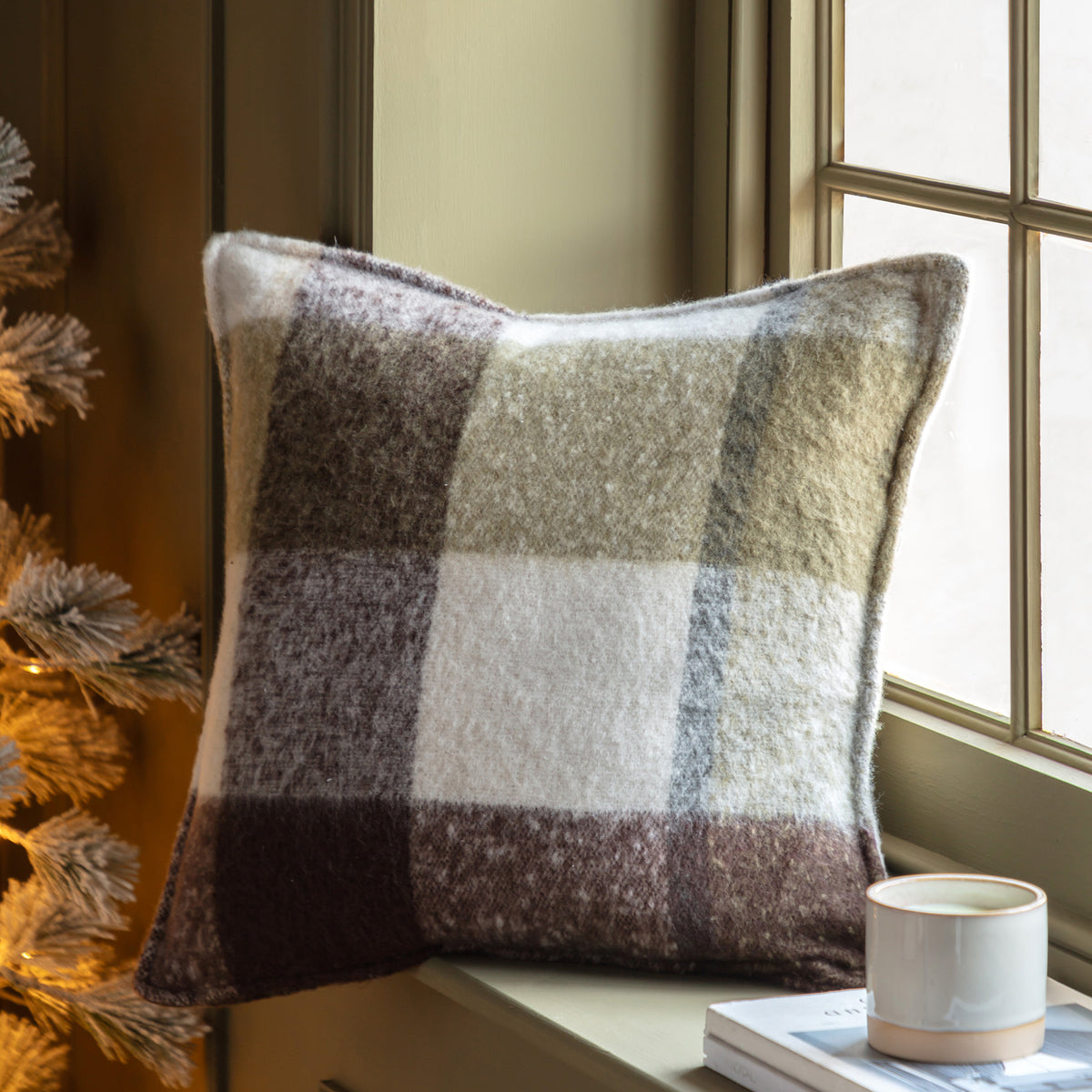 Check Faux Mohair Cushion