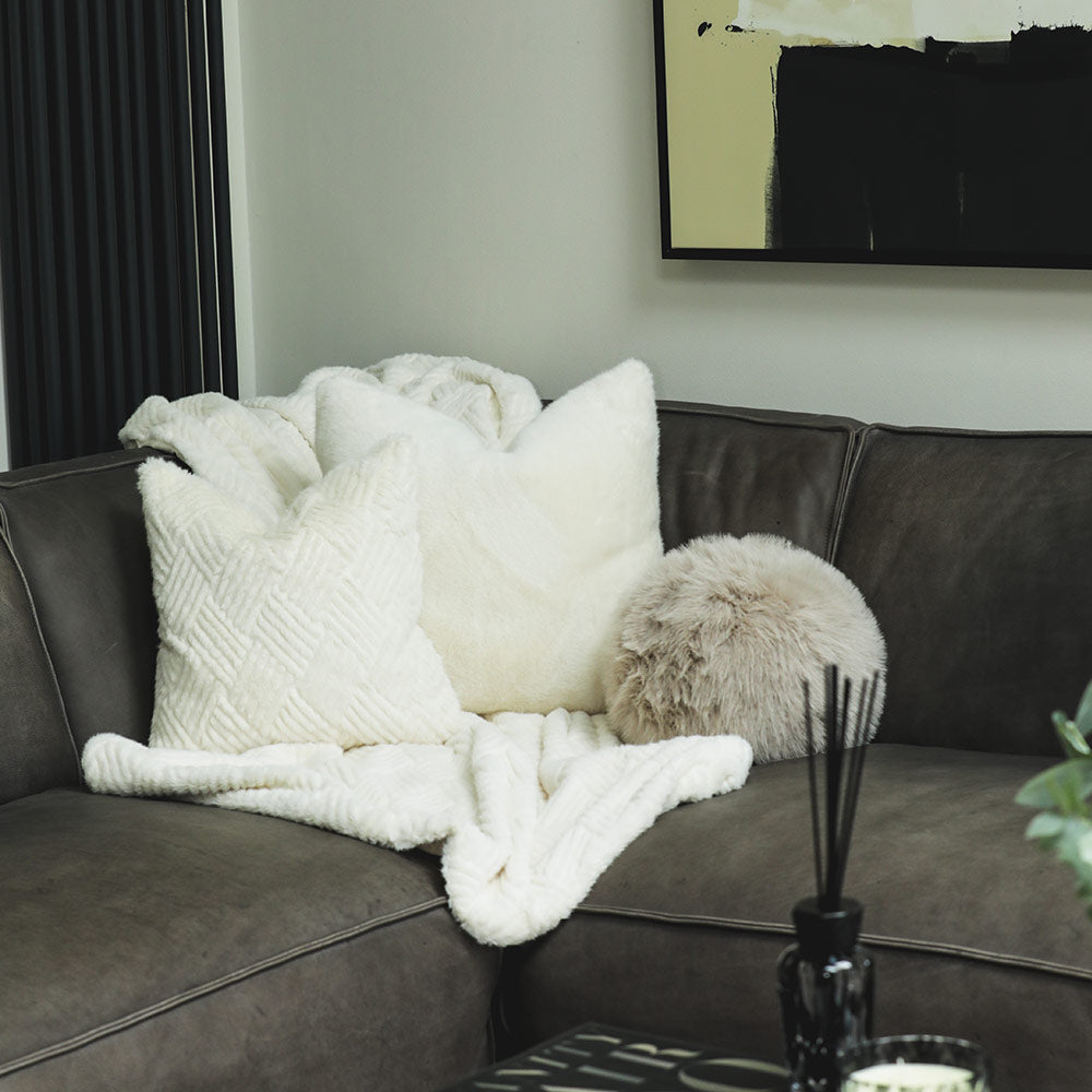 Faux Fur Cushion in Ecru