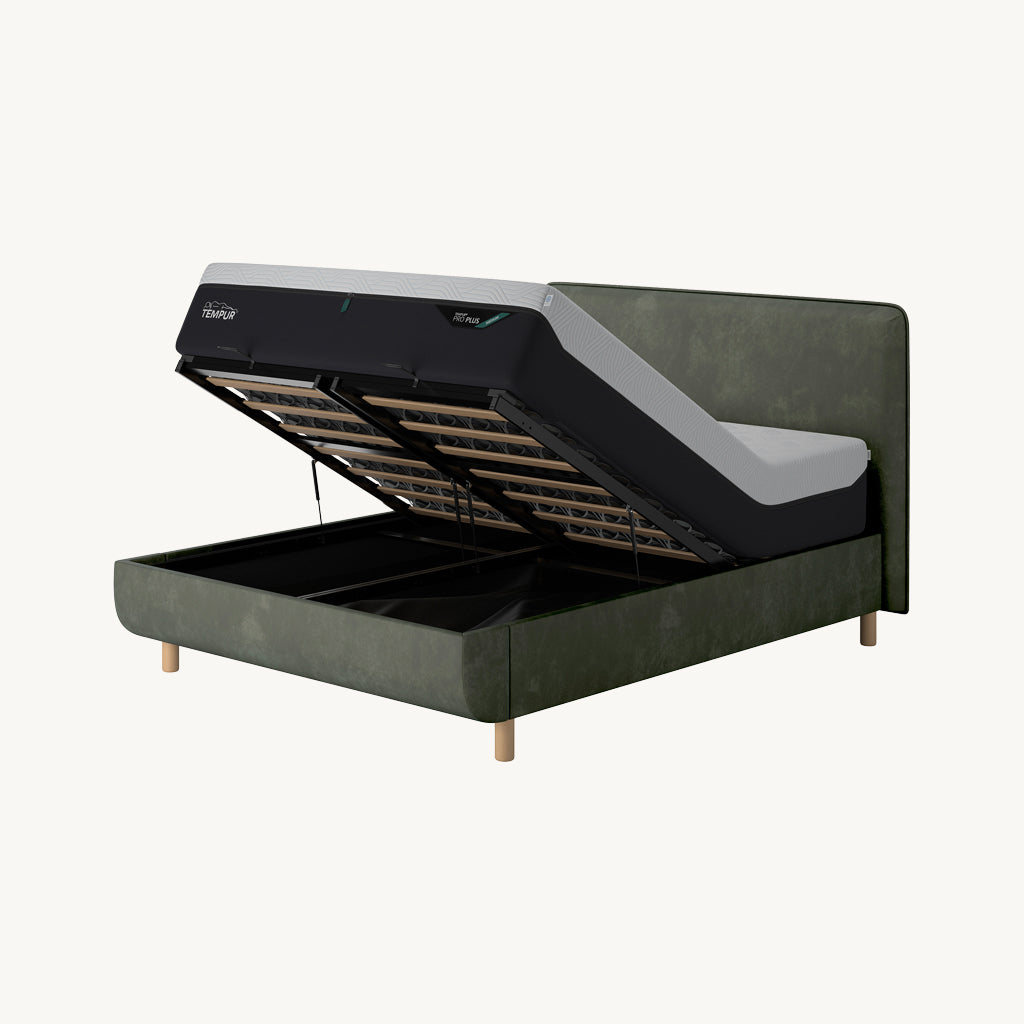 TEMPUR® Arc Ottoman Bed with Form Headboard in Green