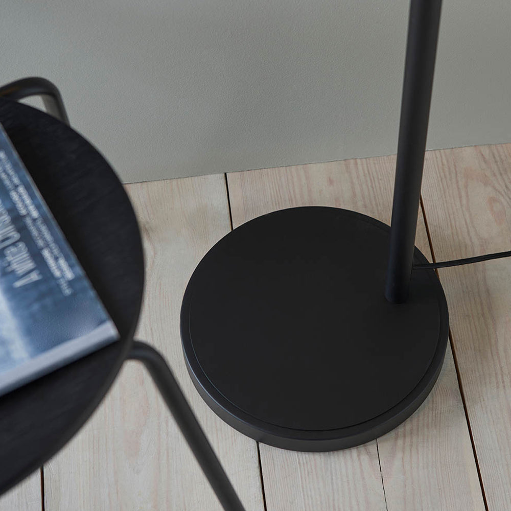 Authentic resto style adjustable floor light, finished in matt black paint with aged pewter plated details