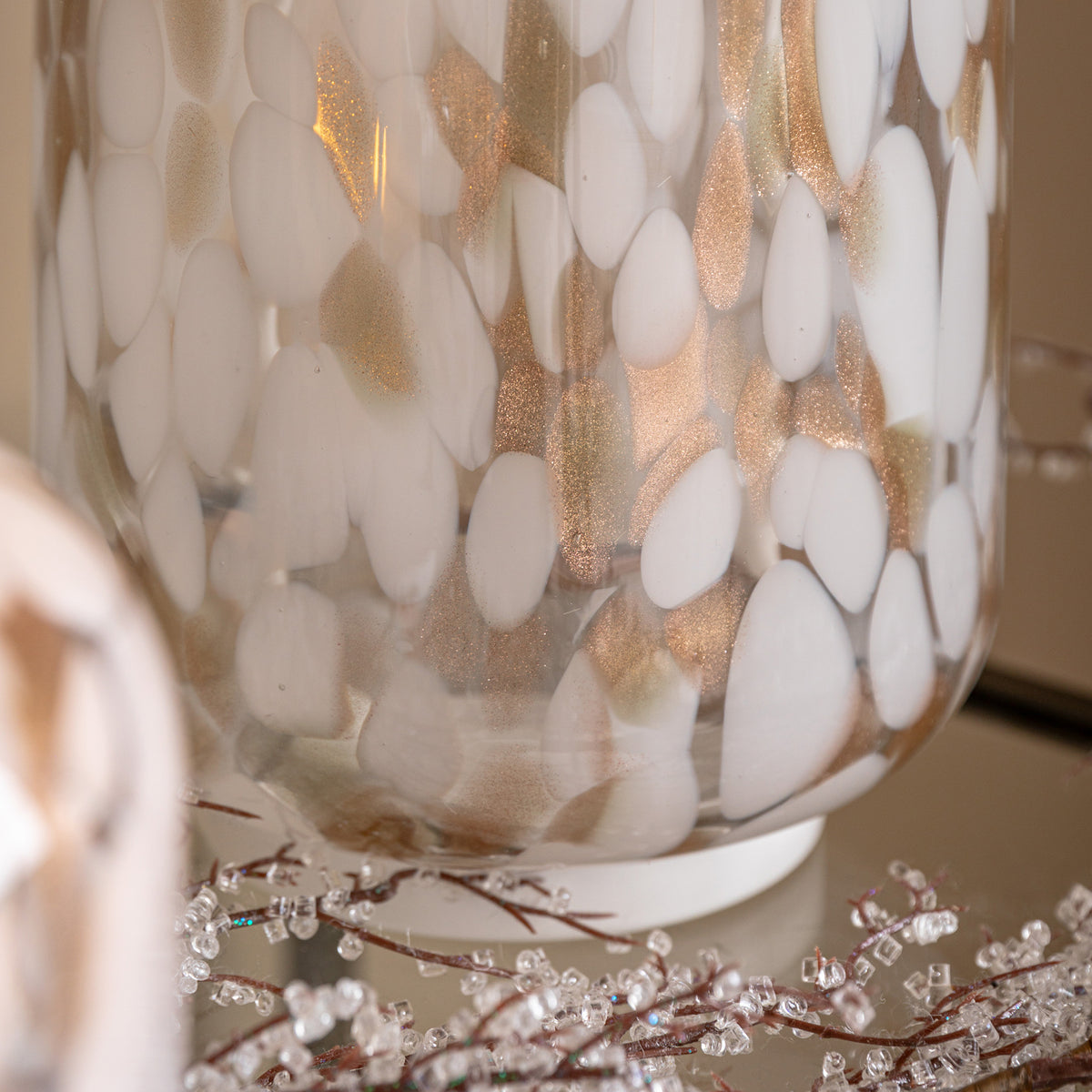 White and Gold Glass Candle Holder Lantern