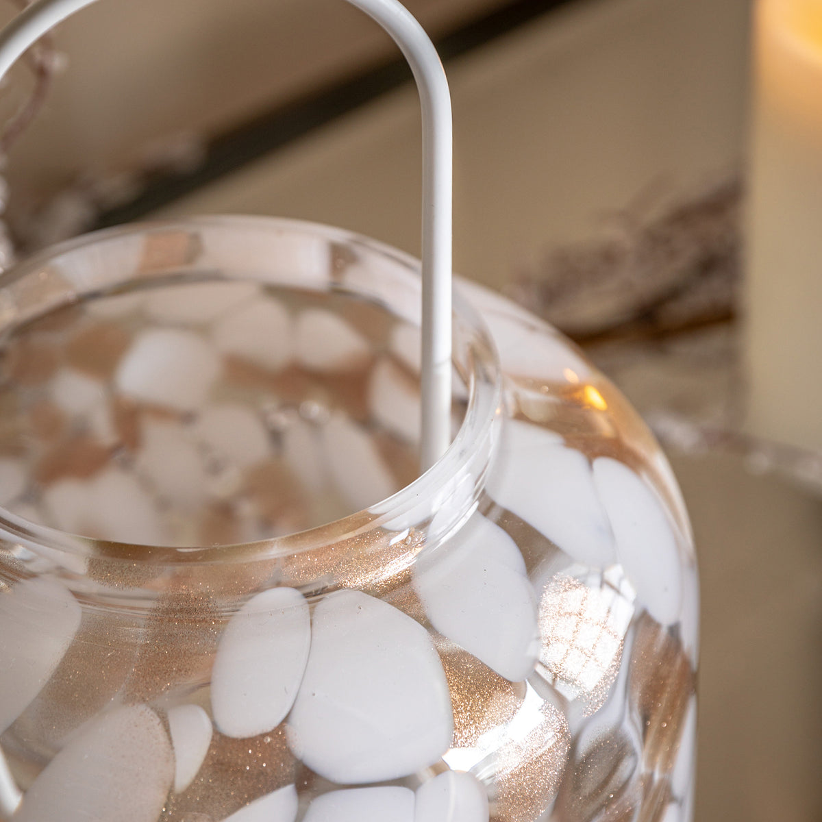 White and Gold Glass Candle Holder Lantern