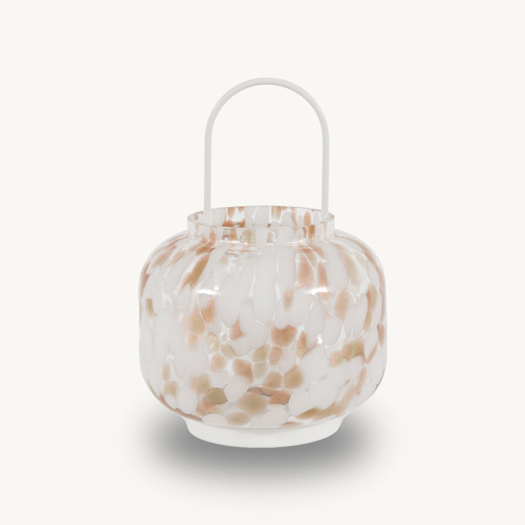 White and Gold Glass Candle Holder Lantern